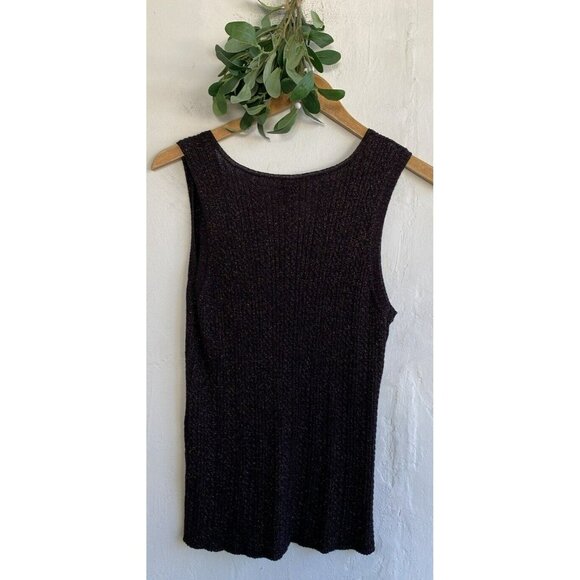 COPY - Chico's Ribbed Tank Top Size 3/XL Black Gold Metallic V-Neck Sweater - Picture 6 of 8